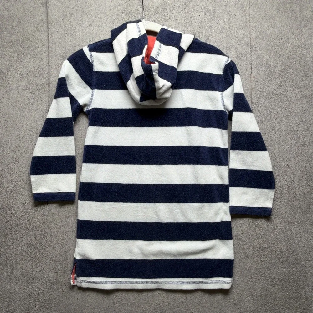 Mini Boden Blue White Striped‎ Terry Cloth Hoodie Kids 7 8